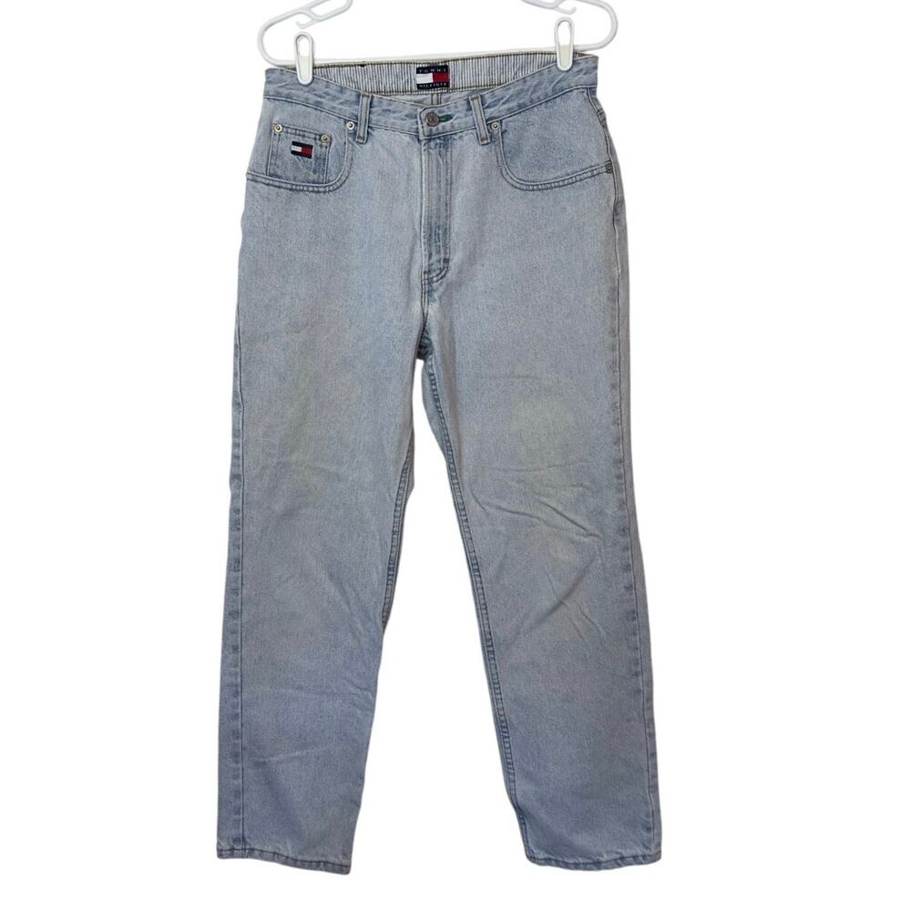 Tommy Hilfiger VTG Light Wash Straight Denim Jeans Size 31? Logo Classic Preppy